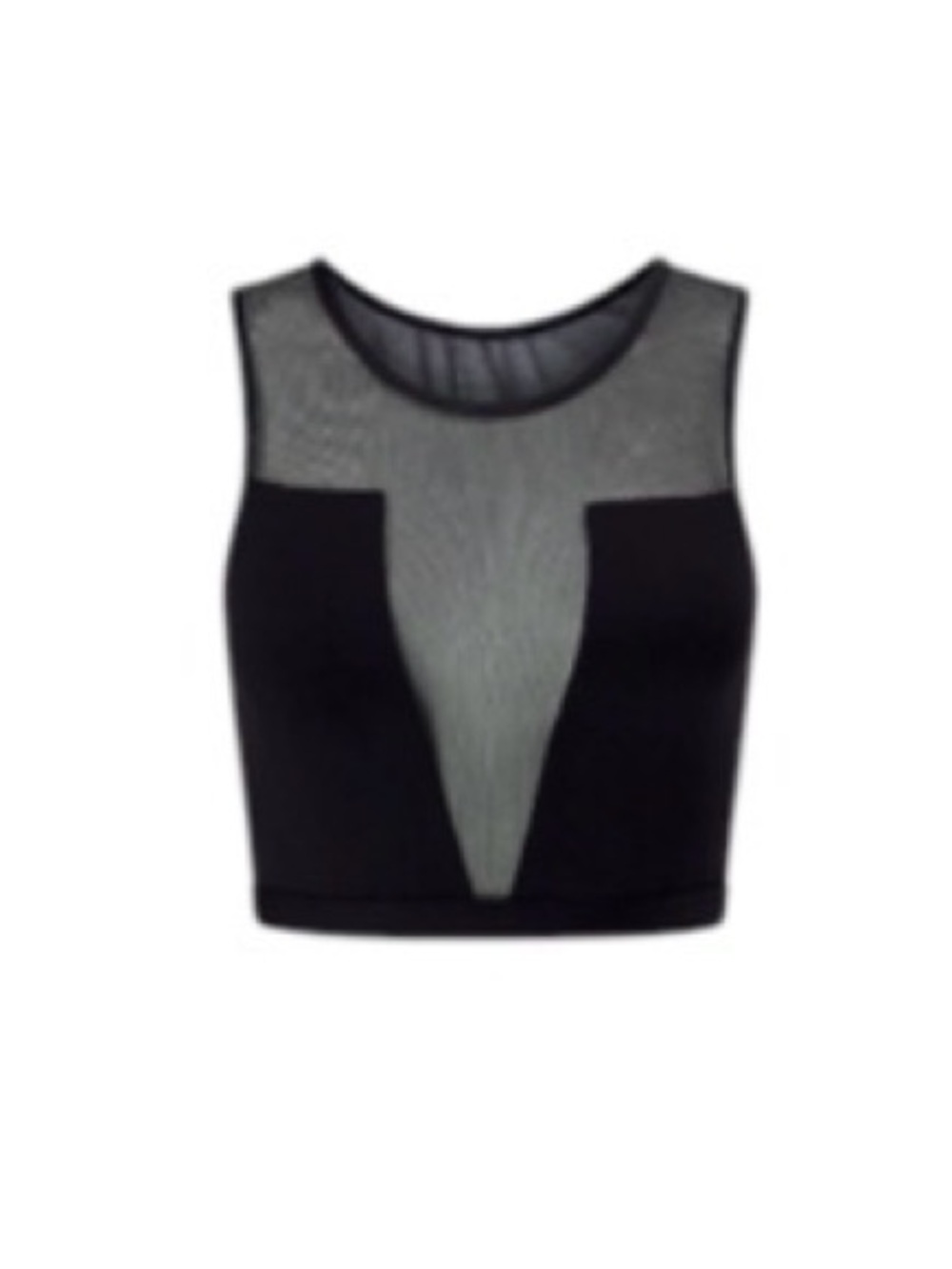 Black Mesh Cropped Yoga Dance Tag less Fitted Top XS